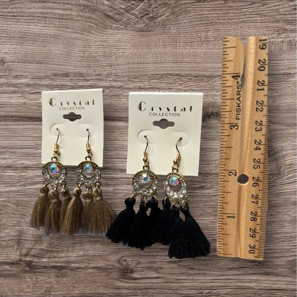 Set of 2 Crystal Collection Tassel Earrings Rhinestone Dangle Drop Boho‎ Chic - Picture 5 of 5